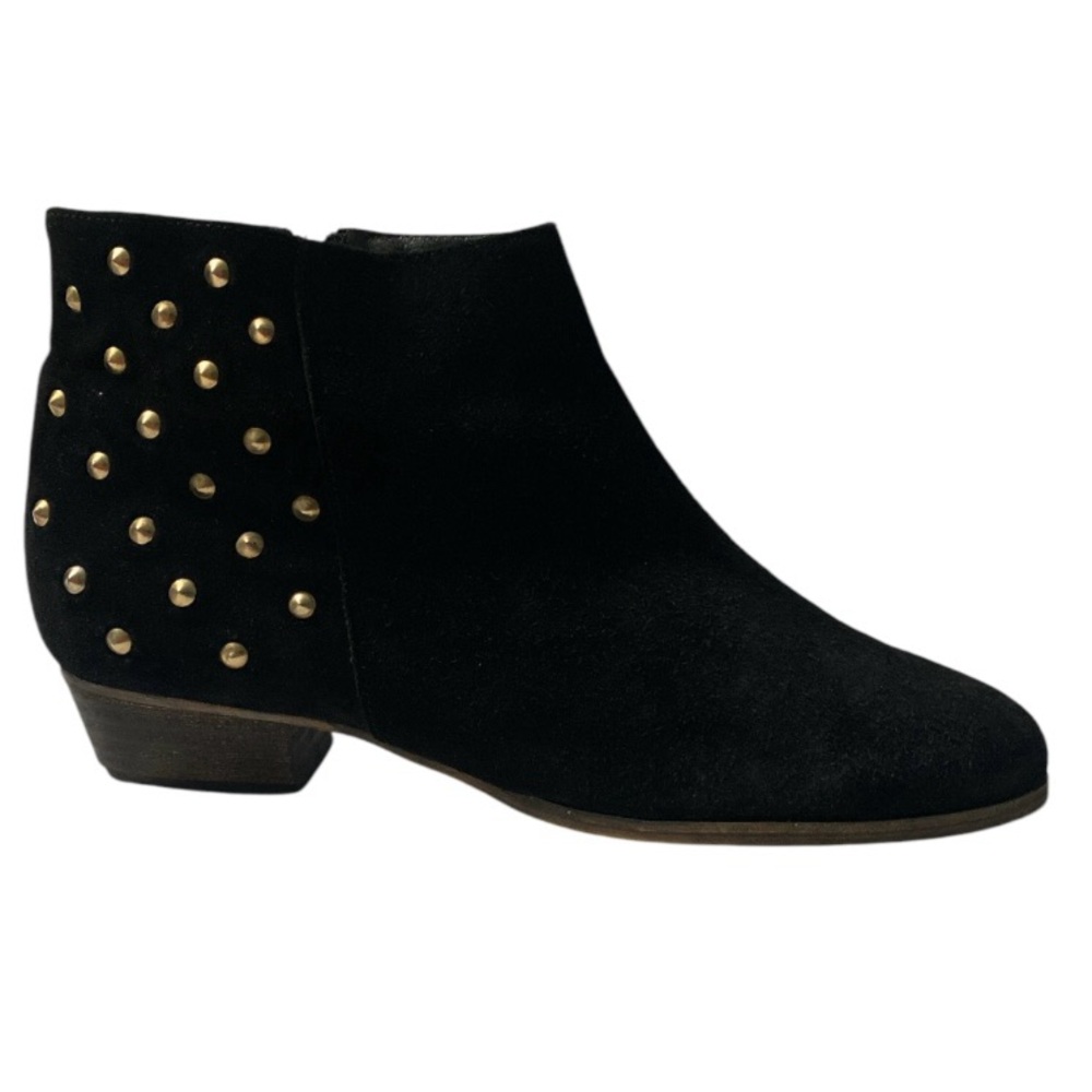 Black Suede Gold Stud Ankle Boots Western Boho Side Zip Charles David 41